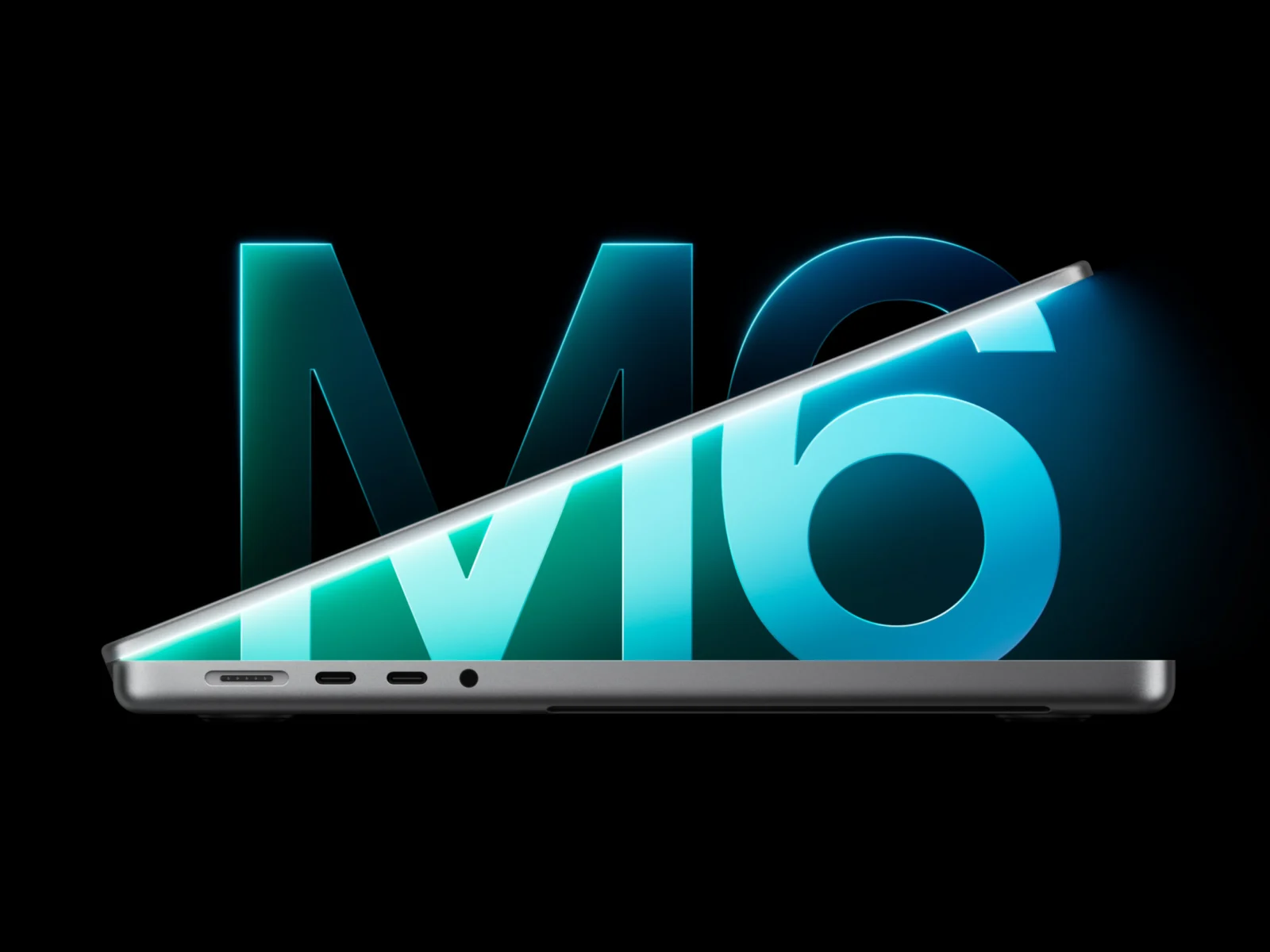 Apple’s M6 MacBook Pro half opened with M6 logo in the background