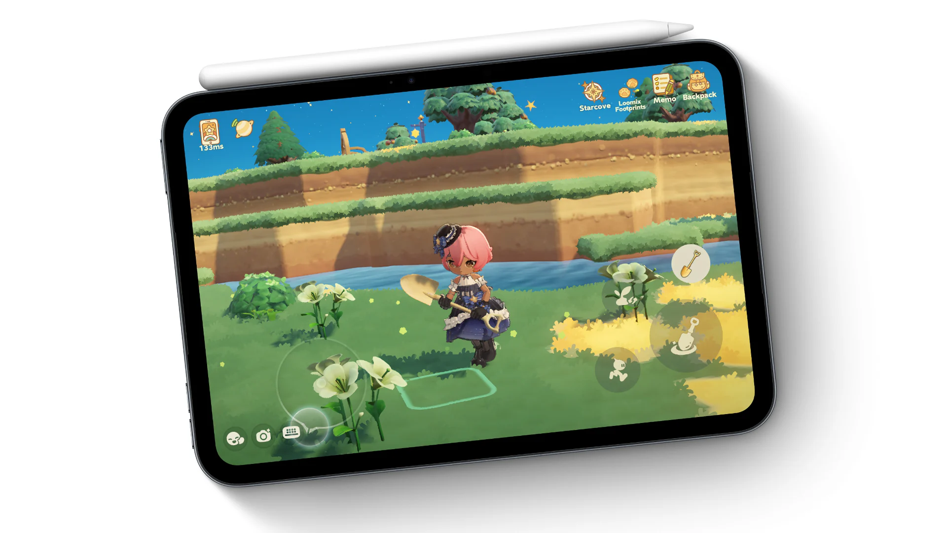 iPad mini 8 slightly tilted running game with Apple Pencil attached on top