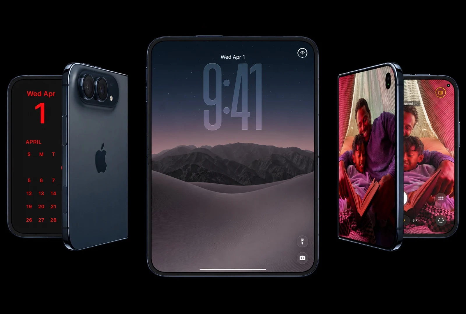 iPhone Duo shown on a black background in all positions